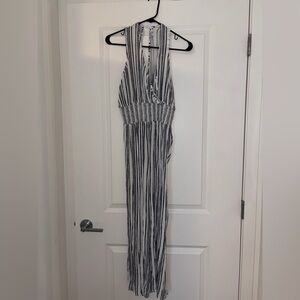 Striped Halter Jumpsuit in Black and White